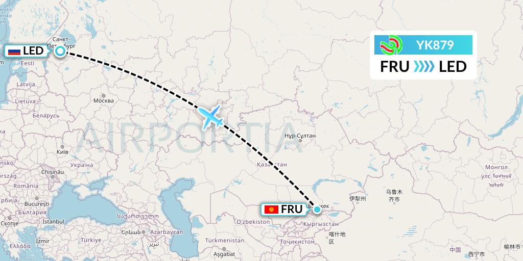YK879 Avia Traffic Flight Map: Bishkek to St. Petersburg