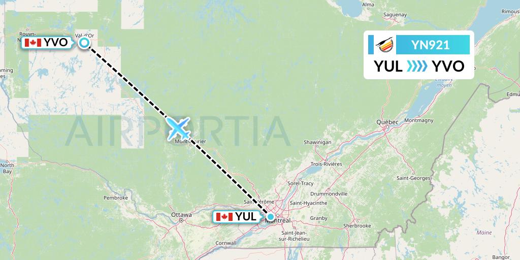 YN921 Air Creebec Flight Map: Montreal to Val-d'Or