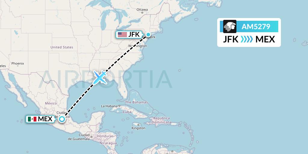 AM5279 Aeromexico Flight Map: New York to Mexico City