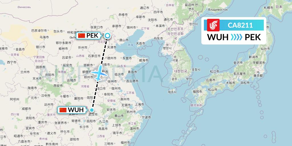 CA8211 Air China Flight Map: Wuhan to Beijing