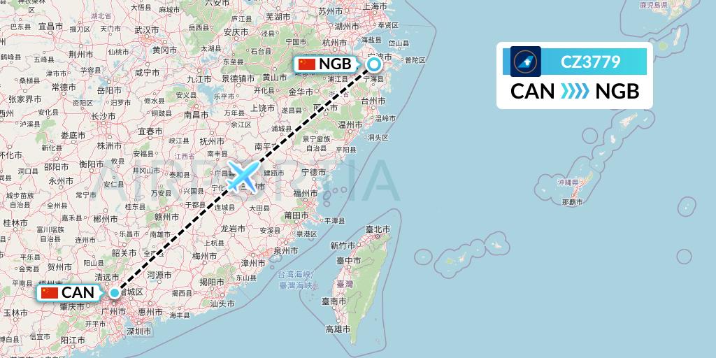 CZ3779 China Southern Airlines Flight Map: Guangzhou to Ningbo
