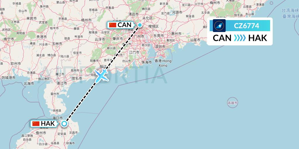 CZ6774 China Southern Airlines Flight Map: Guangzhou to Haikou