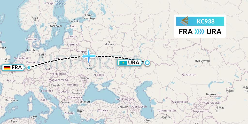 KC938 Air Astana Flight Map: Frankfurt to Oral