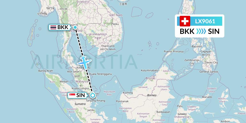 LX9061 Swiss Flight Map: Bangkok to Singapore