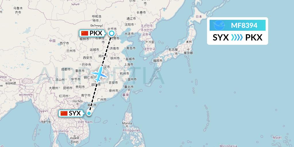 MF8394 Xiamen Airlines Flight Map: Sanya to Beijing