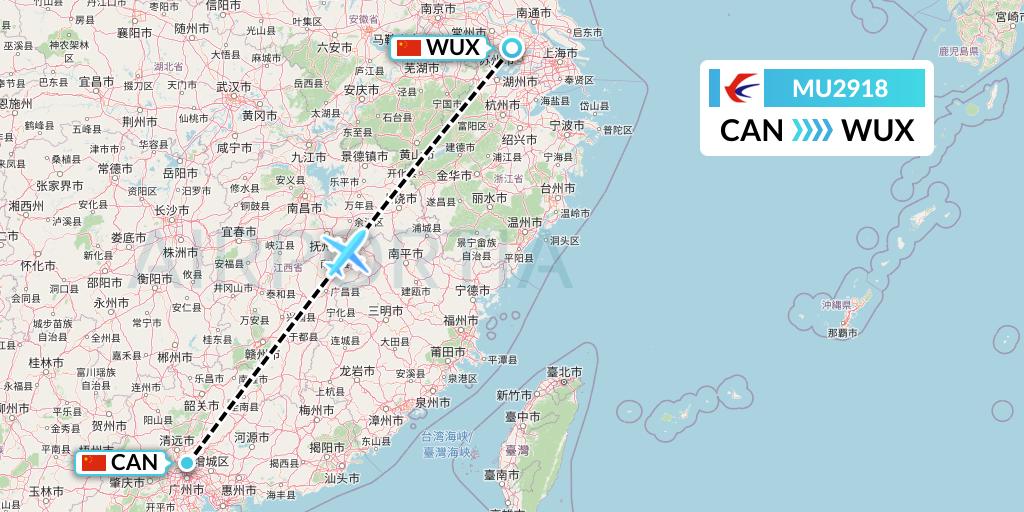 MU2918 China Eastern Airlines Flight Map: Guangzhou to Wuxi