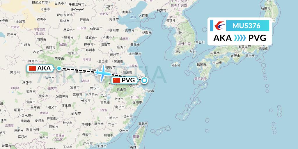 MU5376 China Eastern Airlines Flight Map: Ankang to Shanghai