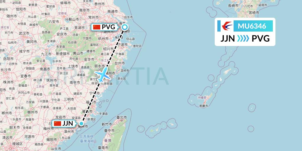 MU6346 China Eastern Airlines Flight Map: Jinjiang to Shanghai