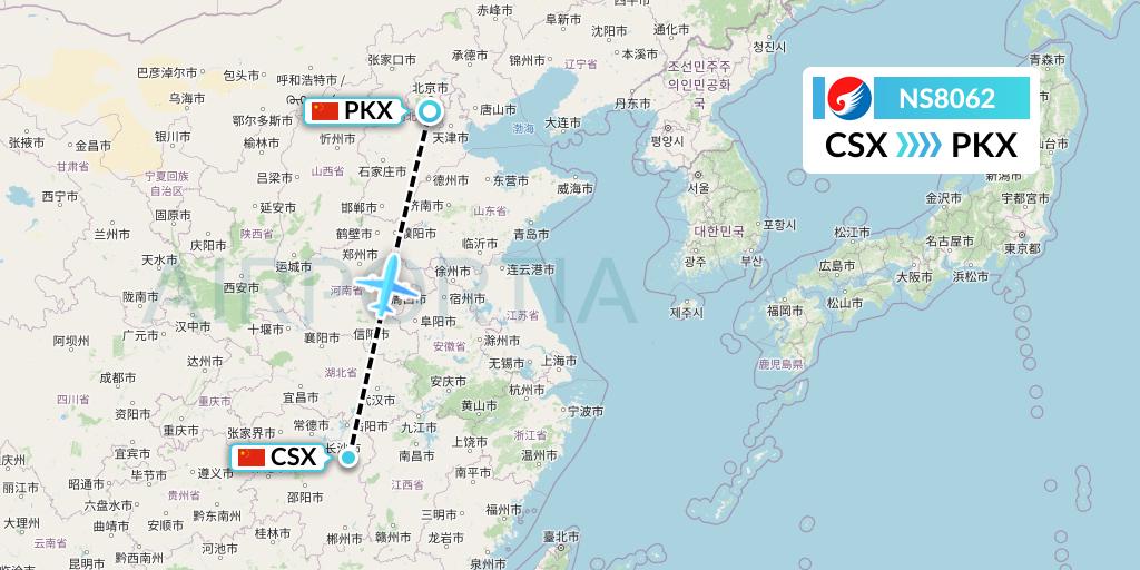 NS8062 Hebei Airlines Flight Map: Changsha to Beijing