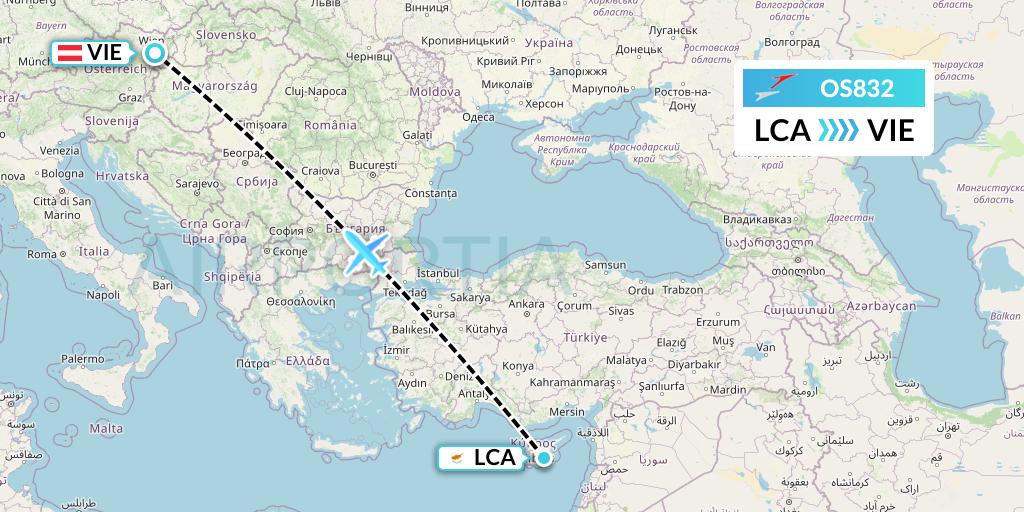 OS832 Austrian Airlines Flight Map: Larnaca to Vienna