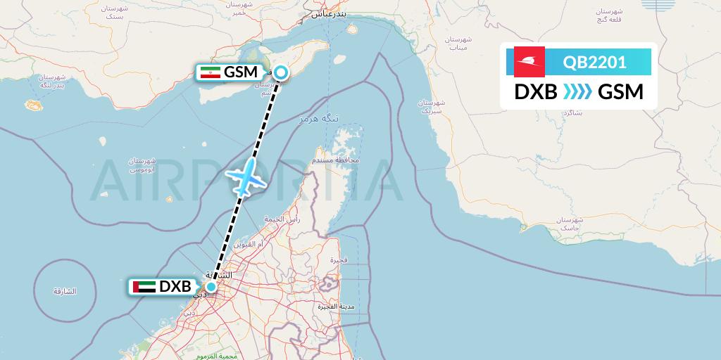 QB2201 Qeshm Airlines Flight Map: Dubai to Qeshm Island