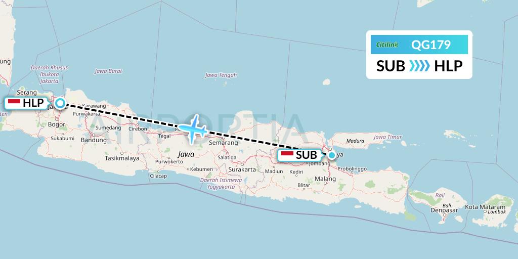 QG179 Citilink Flight Map: Surabaya to Jakarta
