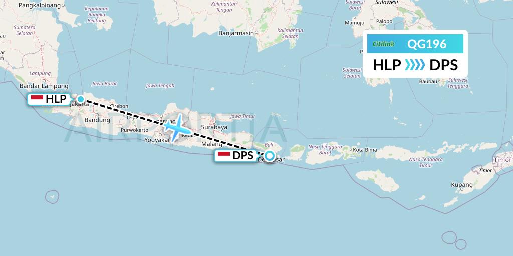 QG196 Citilink Flight Map: Jakarta to Denpasar