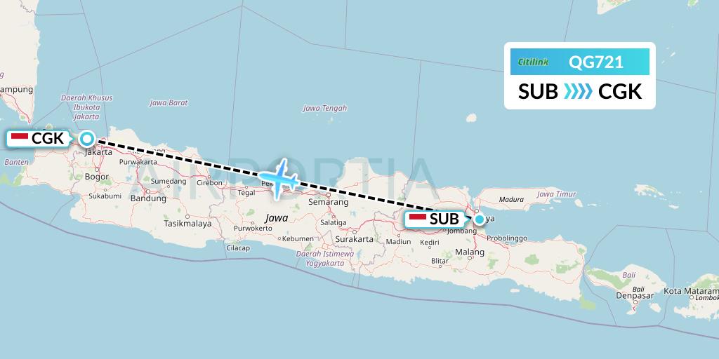 QG721 Citilink Flight Map: Surabaya to Jakarta
