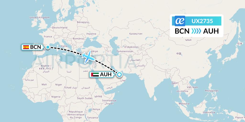 UX2735 Air Europa Flight Map: Barcelona to Abu Dhabi