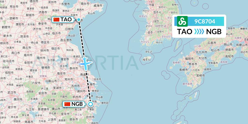 9C8704 Spring Airlines Flight Map: Qingdao to Ningbo