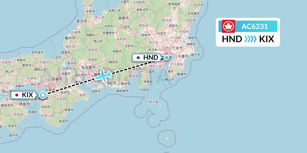 AC6231 Air Canada Flight Map: Tokyo to Osaka