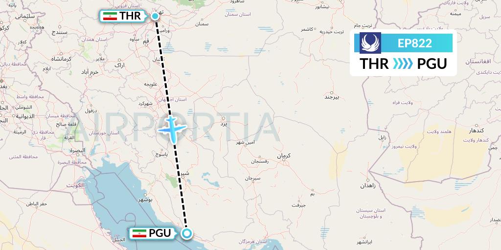 EP822 Iran Aseman Airlines Flight Map: Tehran to Assaluyeh