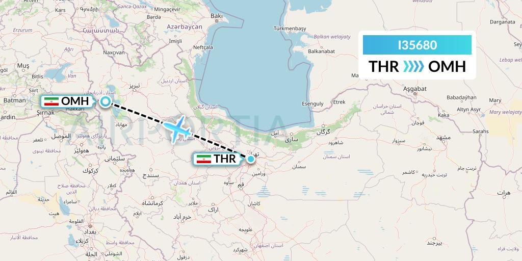 I35680 ATA Airlines Flight Map: Tehran to Urmia