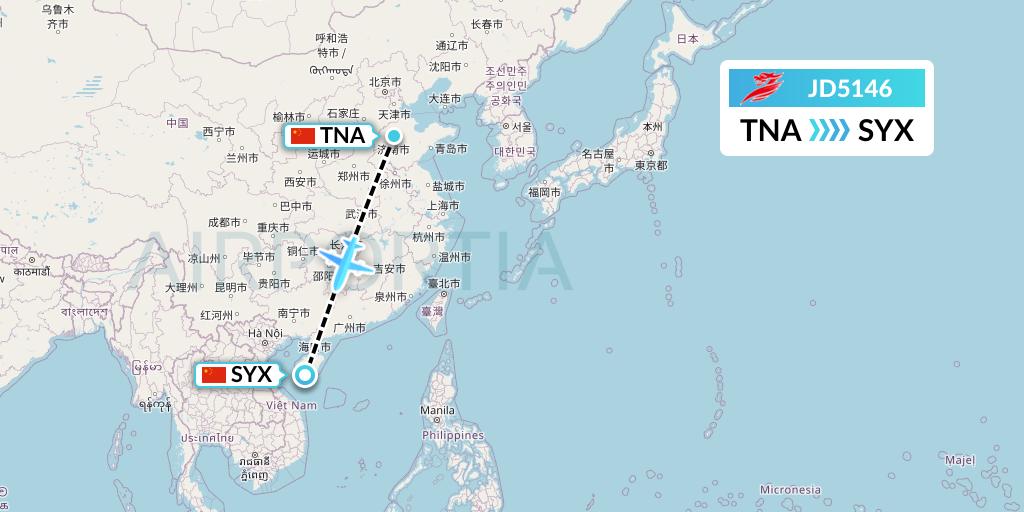JD5146 Capital Airlines Flight Map: Jinan to Sanya