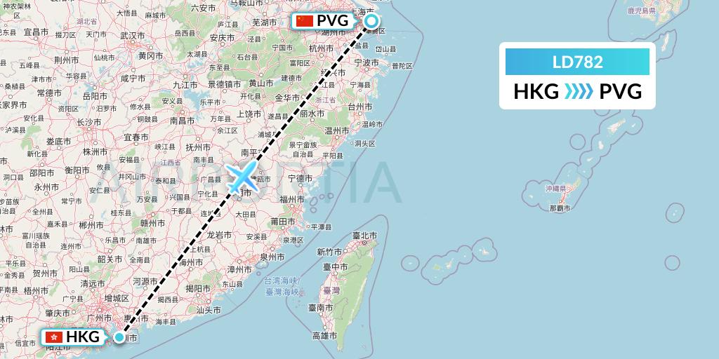 LD782 Air Hong Kong Flight Map: Hong Kong to Shanghai