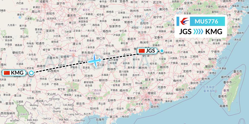 MU5776 China Eastern Airlines Flight Map: Ji'an to Kunming