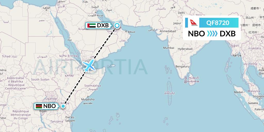 QF8720 Qantas Flight Map: Nairobi to Dubai