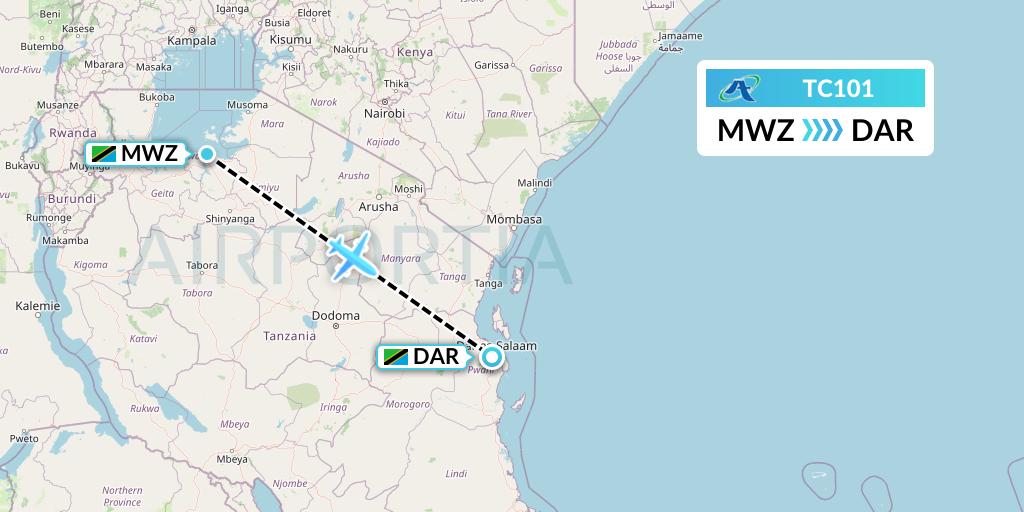 TC101 Air Tanzania Flight Map: Mwanza to Dar-es-Salaam