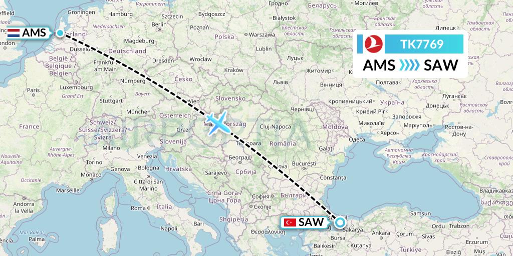 TK7769 Flight Status Turkish Airlines Amsterdam to Istanbul (THY7769)