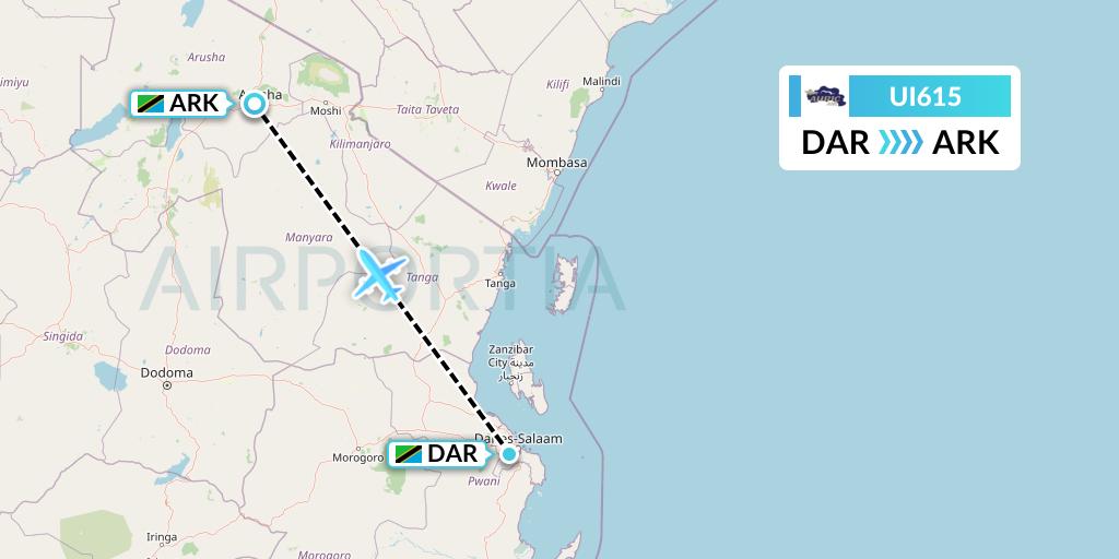 UI615 Auric Air Flight Map: Dar-es-Salaam to Arusha