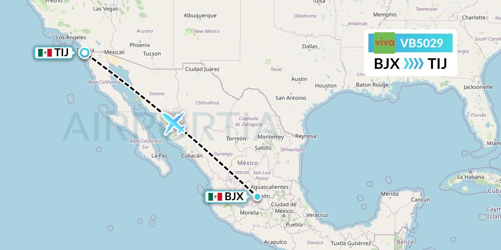 VB5029 VivaAerobus Flight Map: Silao to Tijuana