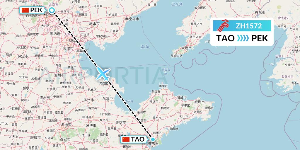 ZH1572 Shenzhen Airlines Flight Map: Qingdao to Beijing