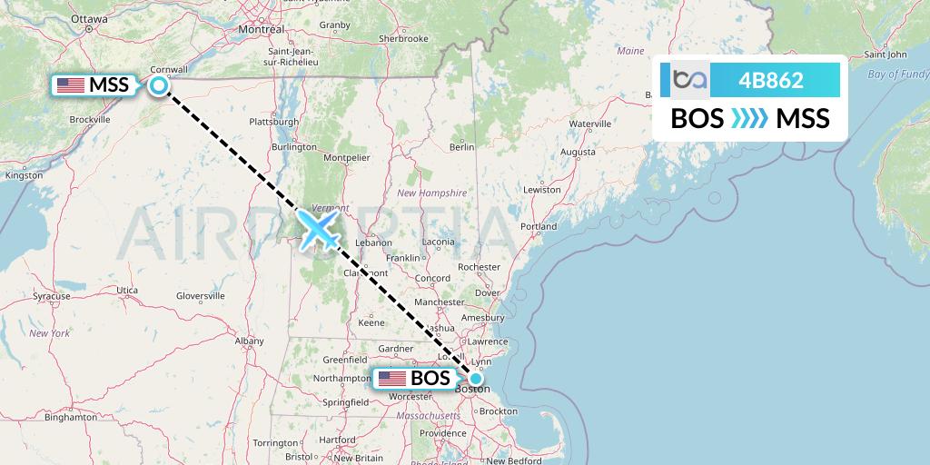 4B862 Boutique Air Flight Map: Boston to Massena