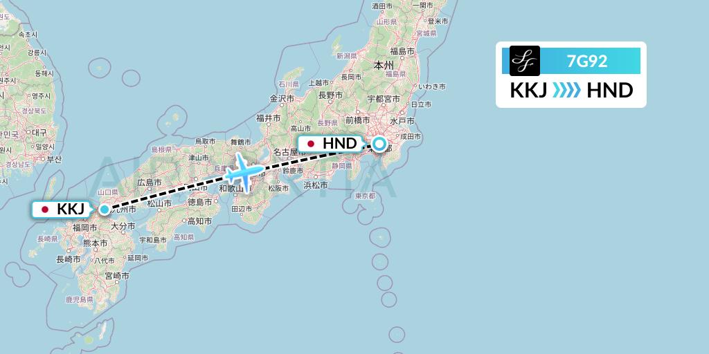 7G92 Starflyer Flight Map: Kitakyushu to Tokyo