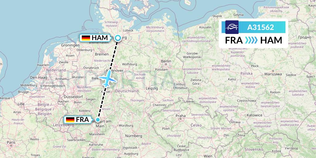 A31562 Aegean Airlines Flight Map: Frankfurt to Hamburg