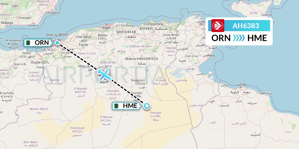 AH6383 Air Algerie Flight Map: Oran to Hassi Messaoud