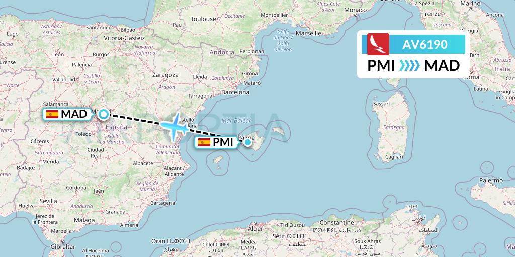 AV6190 Avianca Flight Map: Palma de Mallorca to Madrid