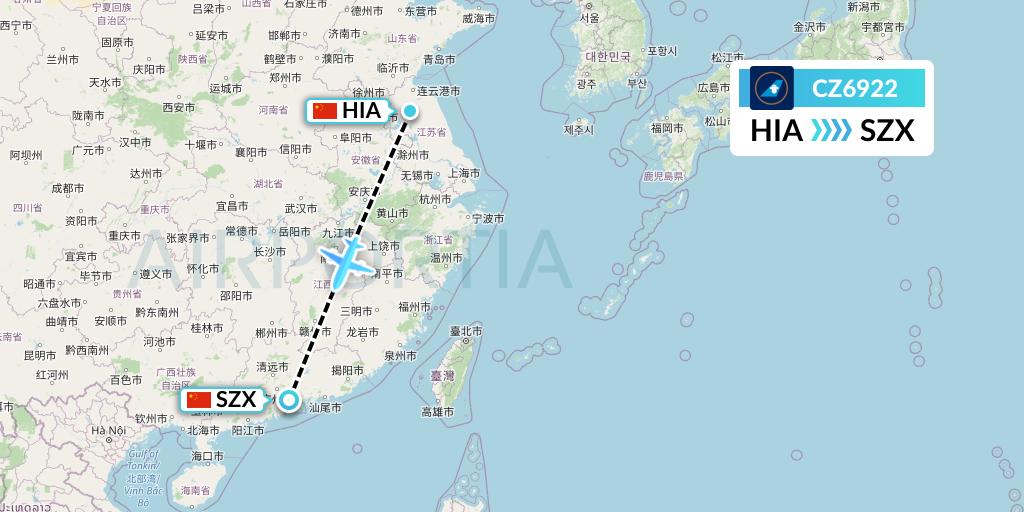 CZ6922 China Southern Airlines Flight Map: Huai'an to Shenzhen