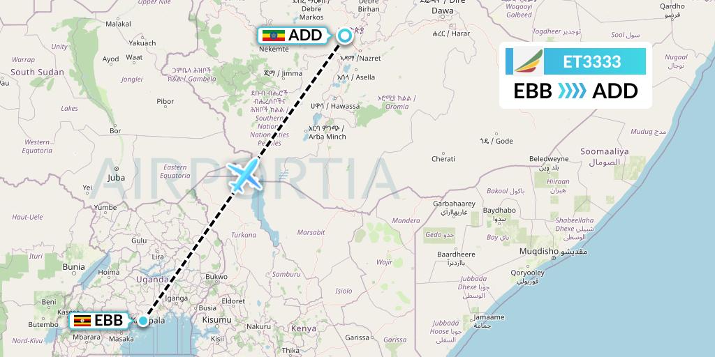ET3333 Ethiopian Airlines Flight Map: Entebbe to Addis Ababa