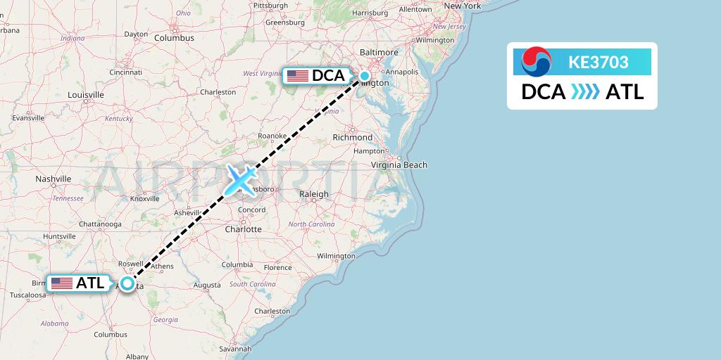 KE3703 Korean Air Flight Map: Washington to Atlanta