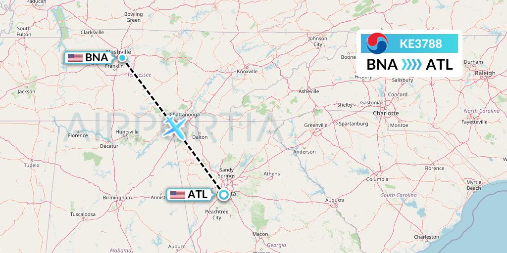 KE3788 Korean Air Flight Map: Nashville to Atlanta