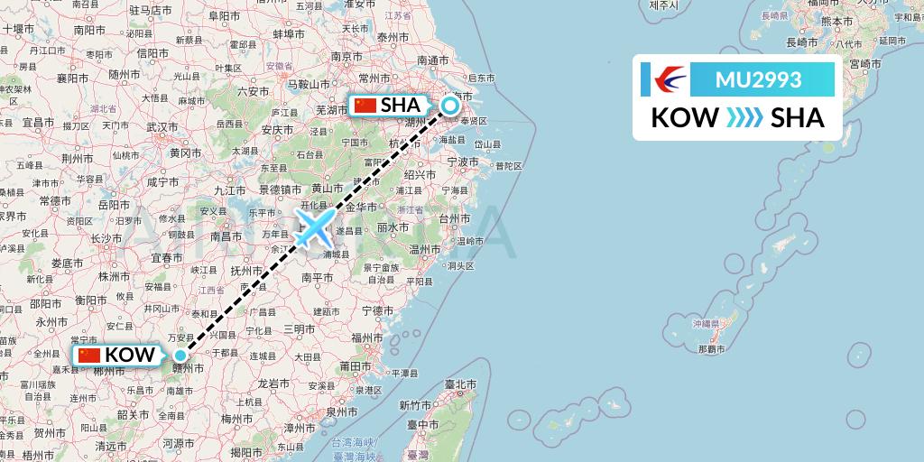 MU2993 China Eastern Airlines Flight Map: Ganzhou to Shanghai