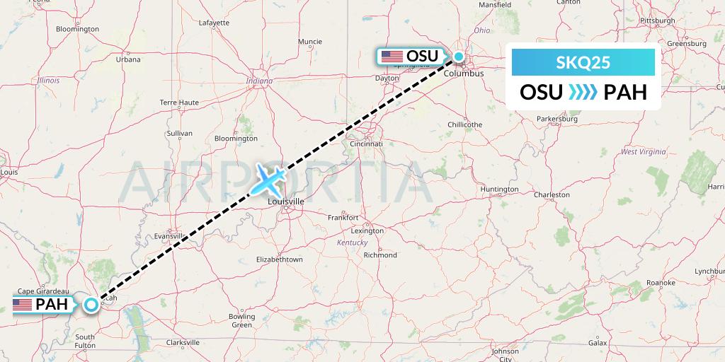 SKQ25 Labcorp Flight Map: Columbus to Paducah