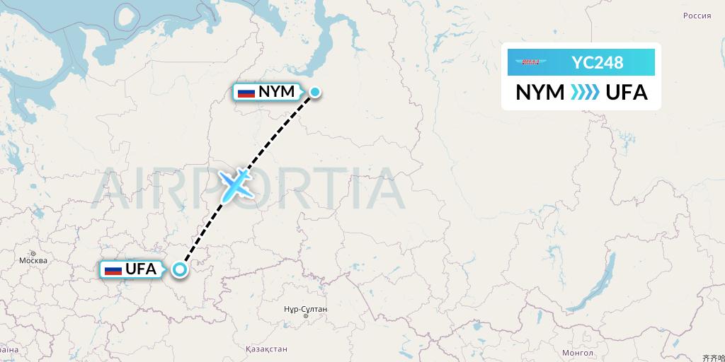 YC248 Yamal Airlines Flight Map: Nadym to Ufa