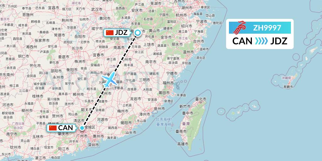 ZH9997 Shenzhen Airlines Flight Map: Guangzhou to Jingdezhen