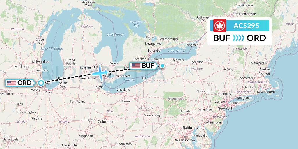 AC5295 Air Canada Flight Map: Buffalo to Chicago