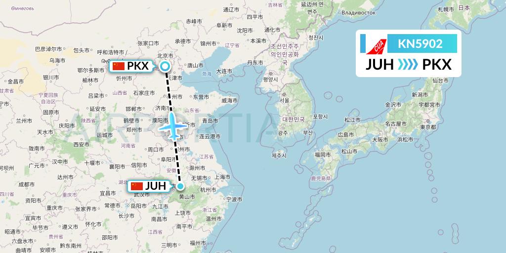 KN5902 China United Airlines Flight Map: Chizhou to Beijing