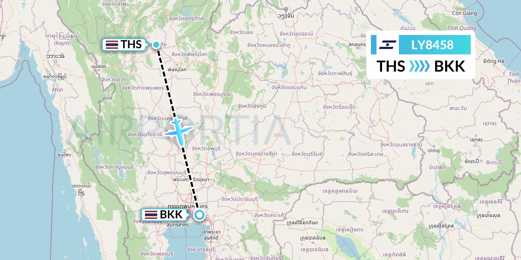 LY8458 El Al Flight Map: Sukhothai to Bangkok