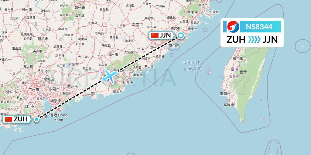 NS8344 Hebei Airlines Flight Map: Zhuhai to Jinjiang