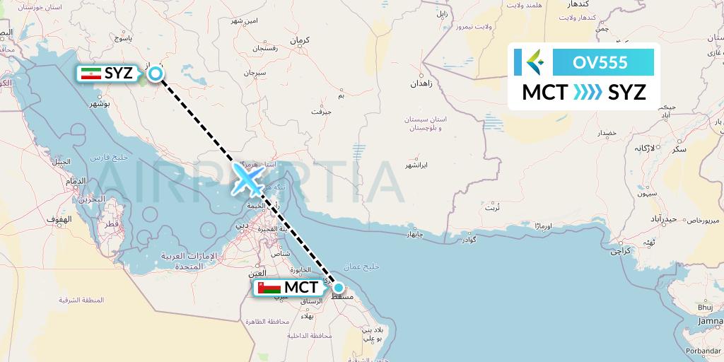 OV555 SalamAir Flight Map: Muscat to Shiraz